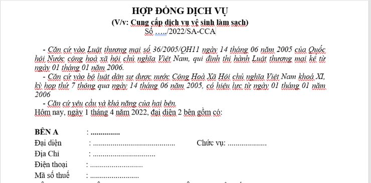 Hợp đồng tạp vụ văn phòng